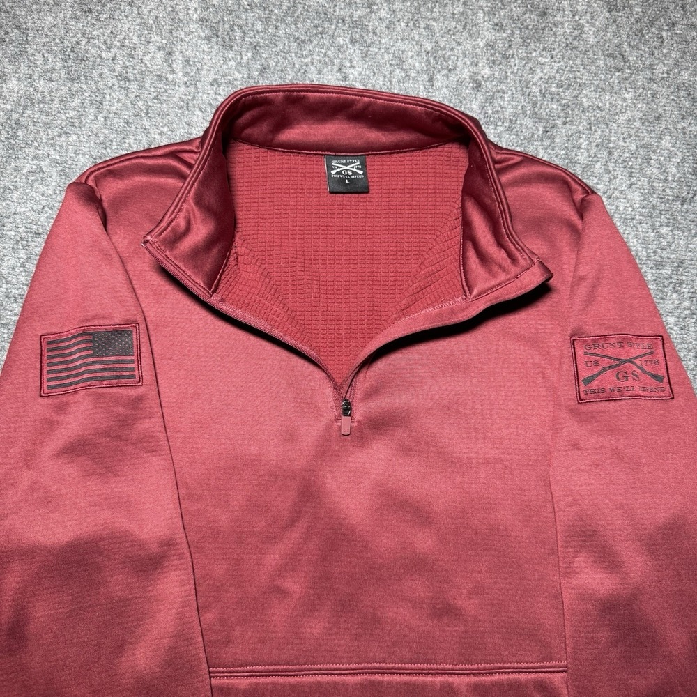 GRUNT STYLE Quarter Front Zip Sweat Wicking Size L Long Sleeve Waffle Top - Picture 3 of 12